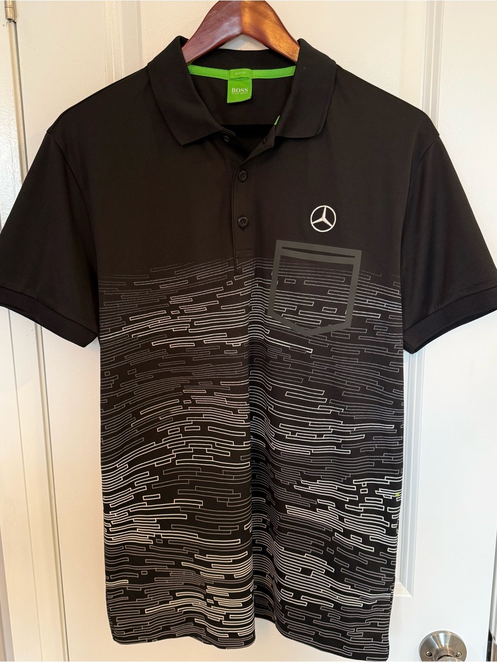 Mercedes Boss Black Polo with Gray Wave Graphic